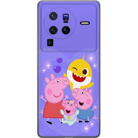 Kompatibel Mobilcover til vivo X80 Pro Peppa Gris mønster med hjerter, sommerfugle og venner, lyserød baggrund i bløde børneillustrationer