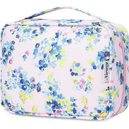 Hengende toalettmappe, sminkepung for kvinner, jenter, barn, vanntett, rosa blomst, gratis