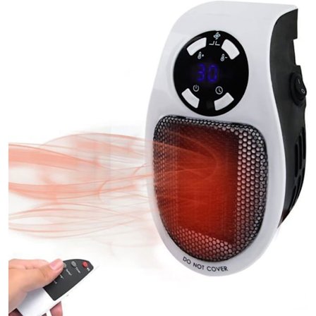 500W mini elektrisk varmeblæser, lille varmluftsblæser til kontor - hvid med fjernbetjening