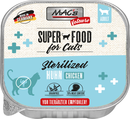 Mac's Vetcare Super Food for Cats Sterilisert, Kylling, 16x100g - Våtfôr
