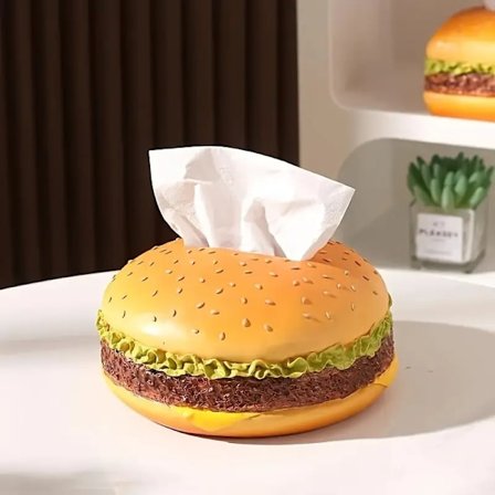 1 stk. Nyhet Hamburger-formet Tissue Holder - Rektangulær Burger Tissue Dispenser i plast for hjemme- og kontorpulttilbehør