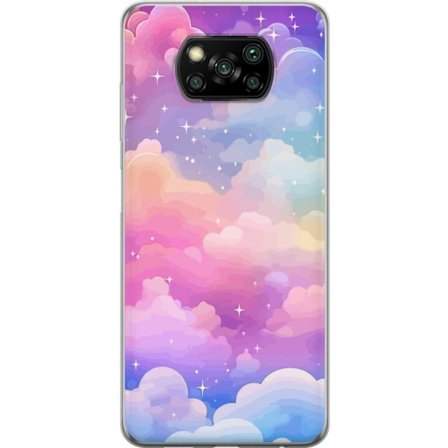 Kompatibelt Mobildeksel til Xiaomi Poco X3 NFC Søt enhjørning med regnbuefarget hår mot en stjernebelagt pastellbakgrunn i kawaii-stil