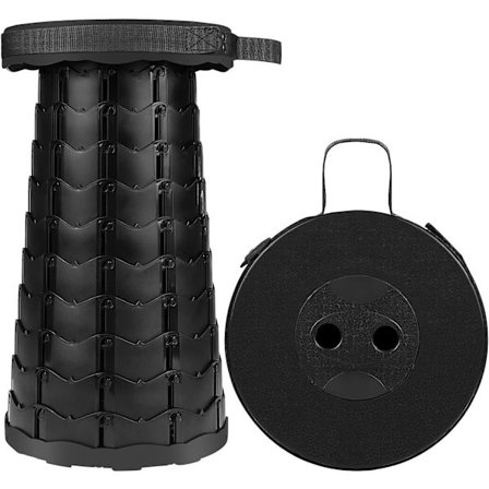 Teleskopisk krakk, oppgradert sammenleggbar krakk, bærbar sammenleggbar krakk justerbar høyde, campingkrakker for utendørs fotturer fiske, svart