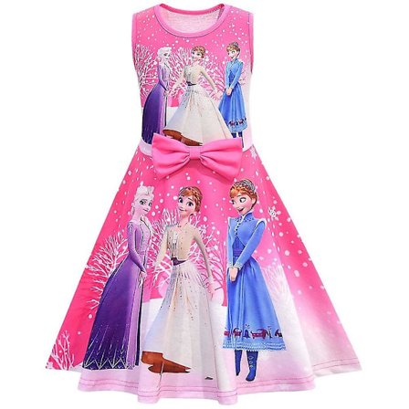 Barn Elsa Anna Princess Party ärmlös skridskoklänning Rose Red 5-6 Years