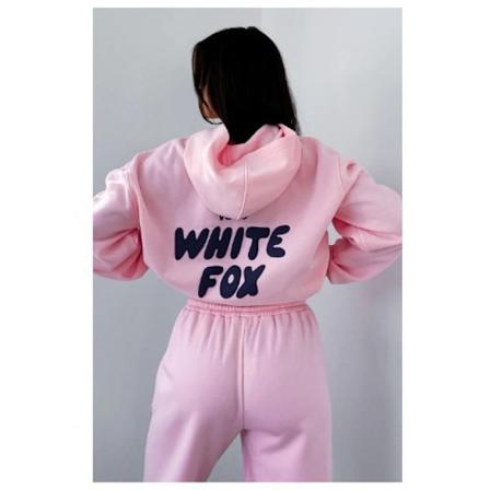 2 stk Hvit Fox Boutique hettegensergenser med hette og bukser sett for kvinner Treningsdrakt Rosa Pink L