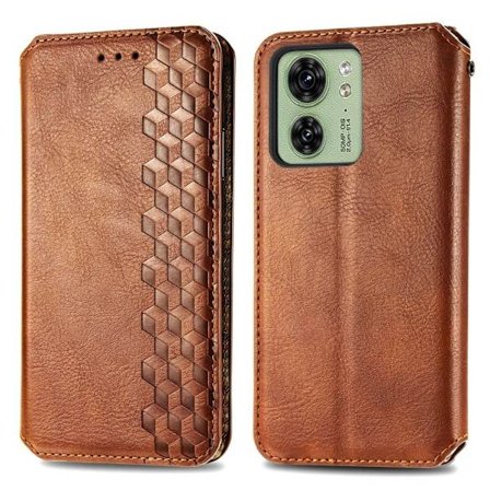 Motorola Edge 40 nahkainen kotelo tyylikkäällä kuutiokuvioinnilla - Ruskea