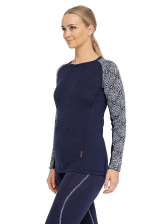 Dovre 100% Merinoull, Långärmad T-shirt, Maringrå/grå Linnen Dam Blå XXL