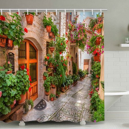 Sällsynt pärlbadrum duschdraperi, blomsterkropp, med 12 duschdraperier (180x200cm)