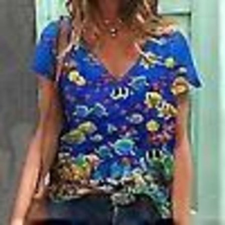 Naisten kesä T-paita vedenalainen maailma printti lyhythihainen paita rento painettu toppi XS