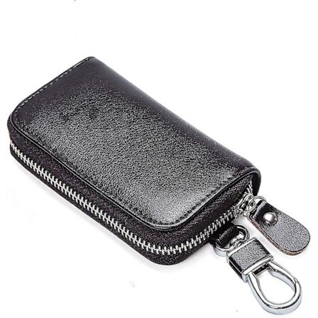 Nøglepung, nøgleholderpung, nøgleringspung, moderigtig lædernøglekortpungholder, multifunktionel lynlåsnøgleetui pung med 6 kroge