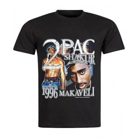 Vintage Tee Svart T-shirt Retro 90-tal Tupac Shakur