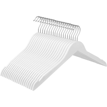 Rootz tøjbøjler - 20 stykker - Massivt træ - Anti-Slip - Drejelig krog - Hvid - ?44 x 1,2 x 23,5 cm