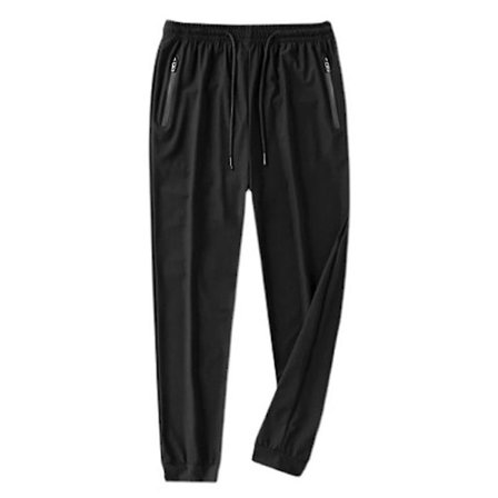 Ice Silk Fitness Löpar Stretch Yoga Byxor för Män Dragsko Fram Elastisk Midja Mesh Tyg Sidoficka med Dragkedja