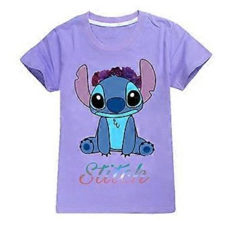 Lilo ja Stitch Lasten Poikien ja Tyttöjen T-paidat Painettu Graafinen T-paita Pyöreä Kaula Lyhythihainen Kesä Yläosa (7-8 Vuotta Violetti)
