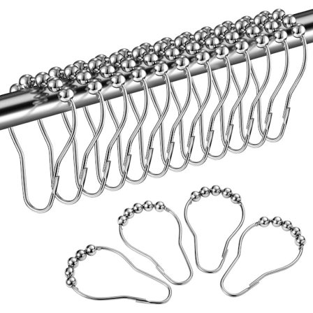 Duschdraperiringar - 12 duschdraperiringar - Glidkrokar i rostfritt stål - 12 individuella krokar - 69x39 mm