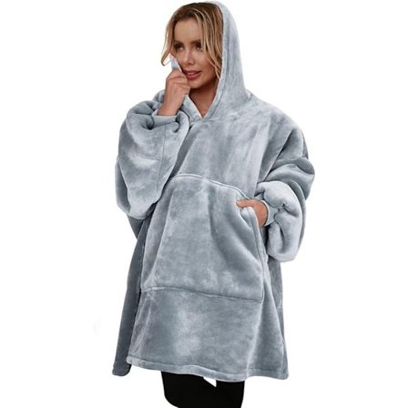 ING Ekstra stort, tykt hættetæppe, uldtrøje, afslappet hættekåbe, unisex rejsetæppe, med frontlomme, one size fits all