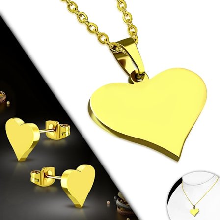 Smyckesset i Rostfritt Stål 316L i Guld Färg - Halsband & Örhängen - Söta Hjärtan