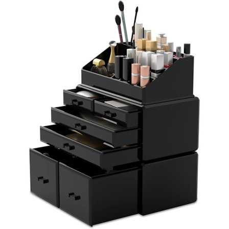 Makeup Organizer 3 delar Kosmetisk förvaringslåda med 6 lådor (Svart)