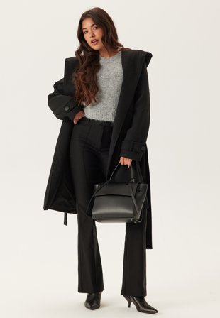 Happy Holly - Hooded Wool Mix Coat - Black - Kläder - - Bubbleroom