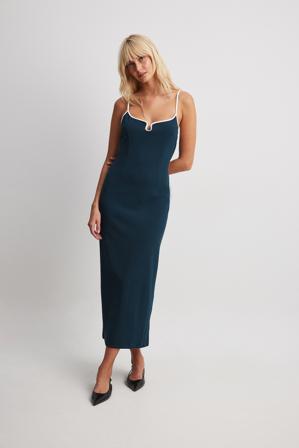 De Gurnels x NA-KD Robe mi-longue à coutures contrastantes - Robe jersey - Bleu Marine - EU 42