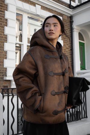 NA-KD - Bonded jakke med hættedetalje - Jakker i imitert skinn - Brun - EU 42