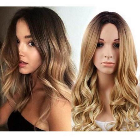 Dam Snygg blond lang krøllet paryk Syntetisk bølget hår Varmebestandig paryk Glod