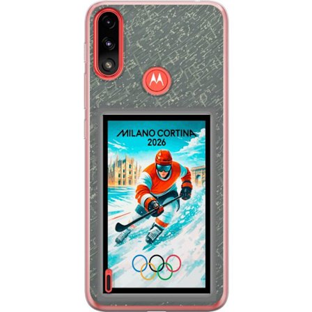 Kompatibel Mobilcover til Motorola Moto E7 Power Curling illustration med spillere og sten på isen, Milano Cortina 2026, snedækkede stænk og olympiske