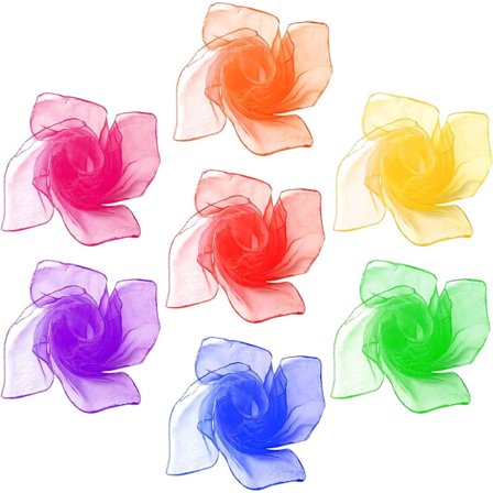 7:a Flerfärgad kvadratisk sidendanshalsduk, tillbehör till magic