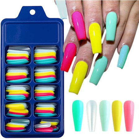 Colorful Long Coffin False Nails Ballerina Fake Nails Candy Press On Nail Acrylic Nail