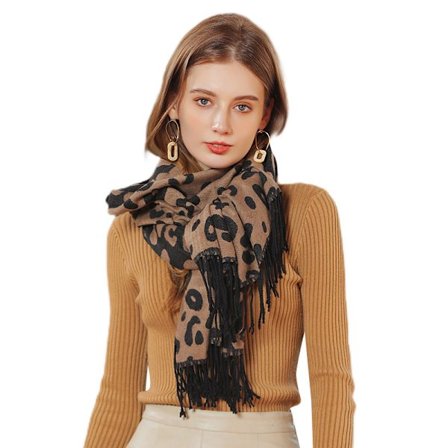 Dames tørklæde pompom imitation kashmir leopard print varmt sjal