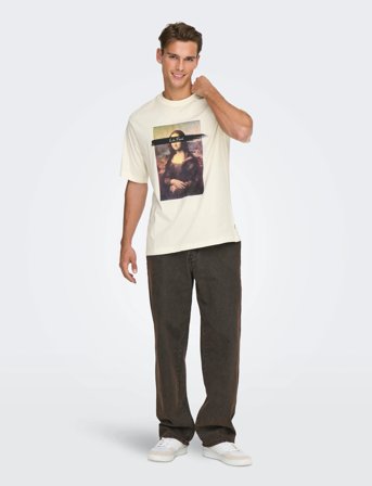 ONLY & SONS Onsmonalisa Rlx Ss Lic Tee Vd - Cream - L