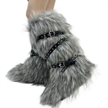 2025 Retro Krydsspænde Pelsstøvler til Kvinder, Y2K-stil, Fluffy Ankelstøvler, Moderigtige og Alsidige, Varme til Vinter, Jule-støvler