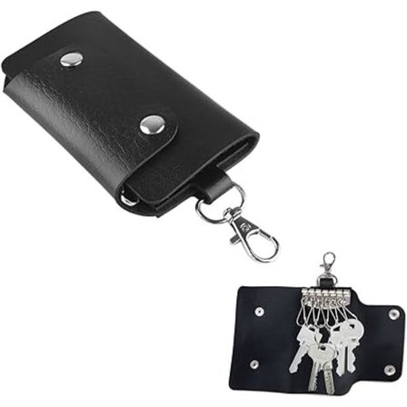 (Svart+Oransje) Nøkkelholder, Nøkkelveske i Lær, Nøkkelorganisator i Lær