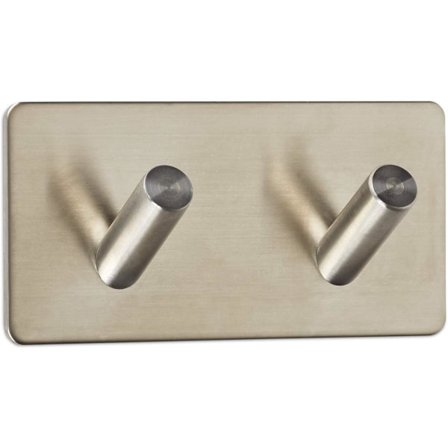 Dubbel väggkrok (2 krokar) 90 x 45 x 29 mm borstat rostfritt stål 3M Kitchen Pads självhäftande tejp, borstat silver