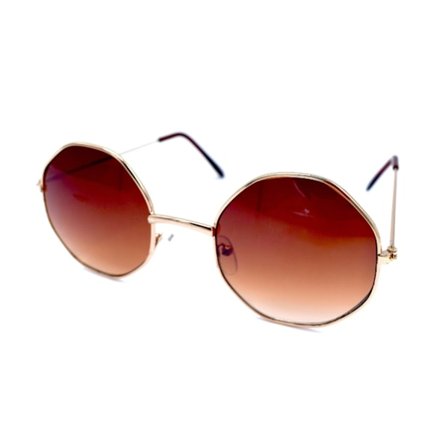 Solbriller Gull åttekantet brun