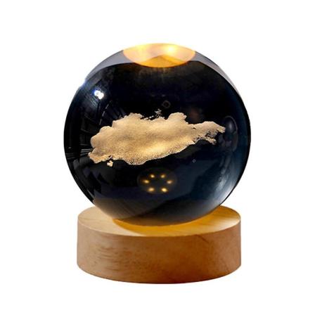 3D krystallkule dekorasjon skrivebord lysende lampe (6cm ball+base) USB utskårne krystall ornamenter [DB] A-cloud-USB