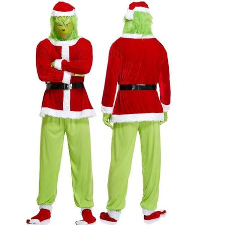 Vuxen Santa Grinch Jumpsuit med mask Julferiedräkt _iu 2XL