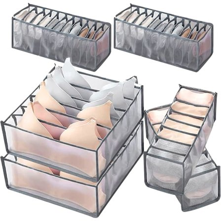 6 Underbukser Skuffe Organizer Foldbar Sok BH Skuffe Divider, Vaskbare Opbevaringsbokse til BH'er, Trusser, Strømper, Slips