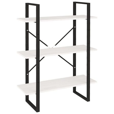 vidaXL Bokhylla 3 hyllplan vit 80x30x105 cm massiv furu