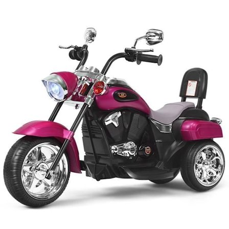 COSTWAY 6V elektrisk motorcykel til børnescooter med 3 hjul lyd- og lyseffekt, 3 km/t Max, 3 år + Chopper Style Pink