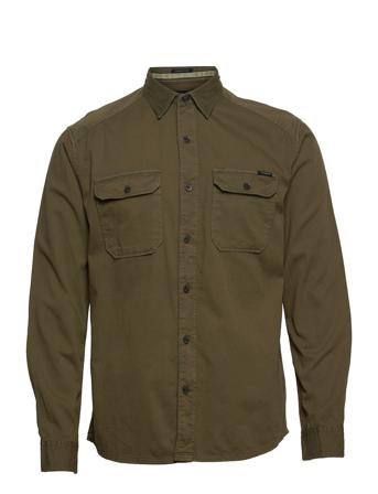 Utility Garment Dyed L/S Shirt Skjorte Uformell Grønn Lindbergh