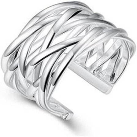 Dammode Smycken 925 Sterling Silver Geometri Justerbar Snidad Stickad Öppen Ring För Kvinnor