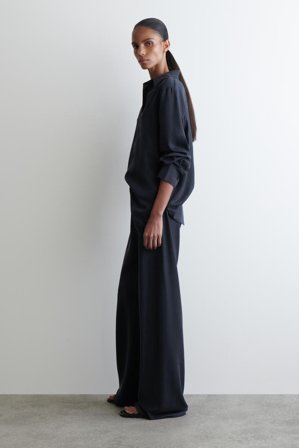 COS Women's Pantaloni Elasticizzati A Gamba Larga in Blu