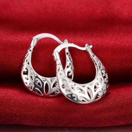 Retro Silver Örhängen - Hoop I Bohemiskt Fint Mönster Silver