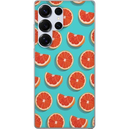 Kompatibelt Mobildeksel til Samsung Galaxy S25 Ultra Illustrert mønster med gjentatte grapefrukt skiver mot en turkis bakgrunn