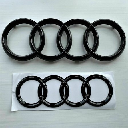 AUDI GLANS SVARTA MÄRKE EMBLEMRINGAR FRAM & BAK A1 A3 A4 A5 273MM 192MM - Perfekt