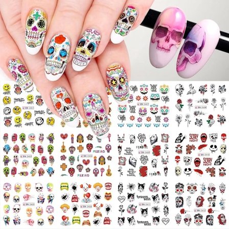 5 Pak Halloween Negle Dekaler Klistermærker, Selvklæbende DIY Neglekunst