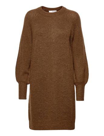 Slflulu Ls Knit Dress O-Neck Brown Selected Femme