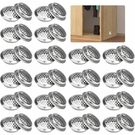 30 stk. Rund Ventilationsrist 35 mm, Luftventilationsrist i Rustfrit Stål til Køkkenskabsmøbler