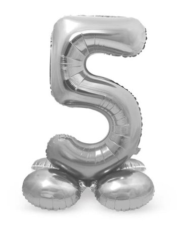 Sifferballon Stående Sølv 72 cm "0-9" Ciffer 5